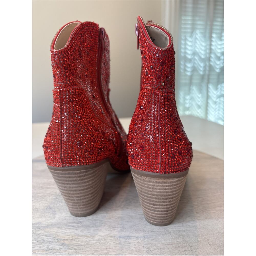 Matisse Red Rhinestone Western Ankle Boots Womens Size 8M Cowboy Booties - Picture 4 of 9